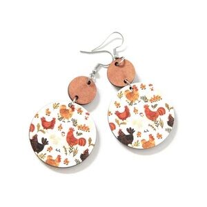 Chicken Pattern Wooden Dangle Earrings